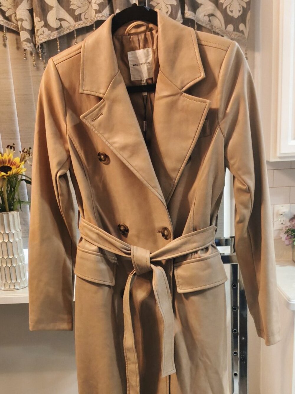 Avec Les Filles Beige Faux leather trench coat NWT Size XS